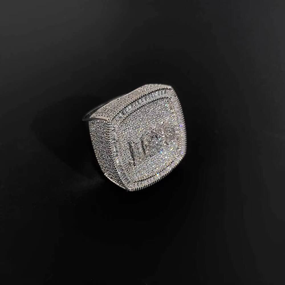 Trendy Hip Hop Custom Champion Copper Set Zircon Moissanite Hiphop Men's and Women's Ring