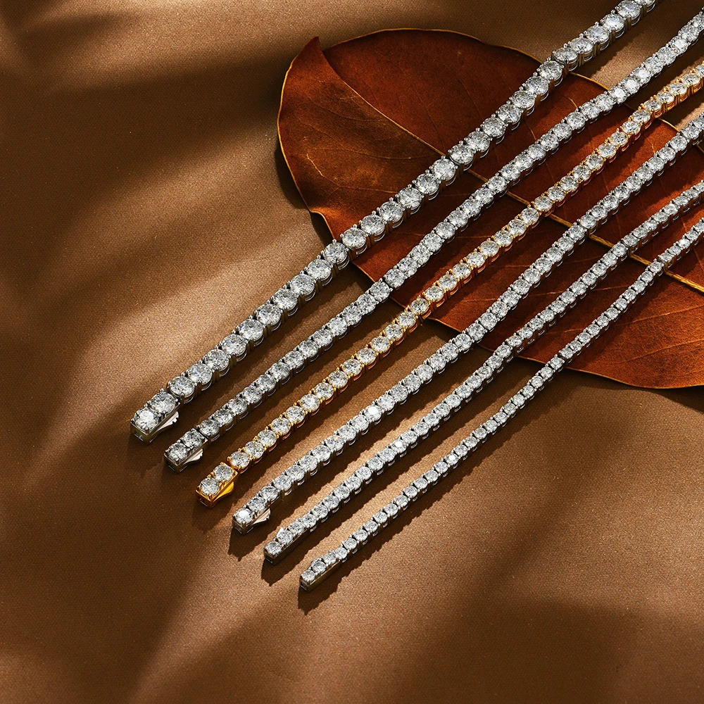 ATTAGEMS 4.0mm 5.0mm D Color Pass Diamond Tester GRC Round Cut White Gold Plated 925 Silver Tennis Bracelet for Women 250814