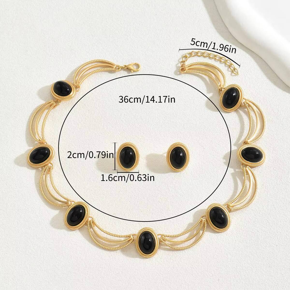 Inlaid Necklace and Earrings for Women, High-end Collarbone Chain, Gold-plated Cross-border Set