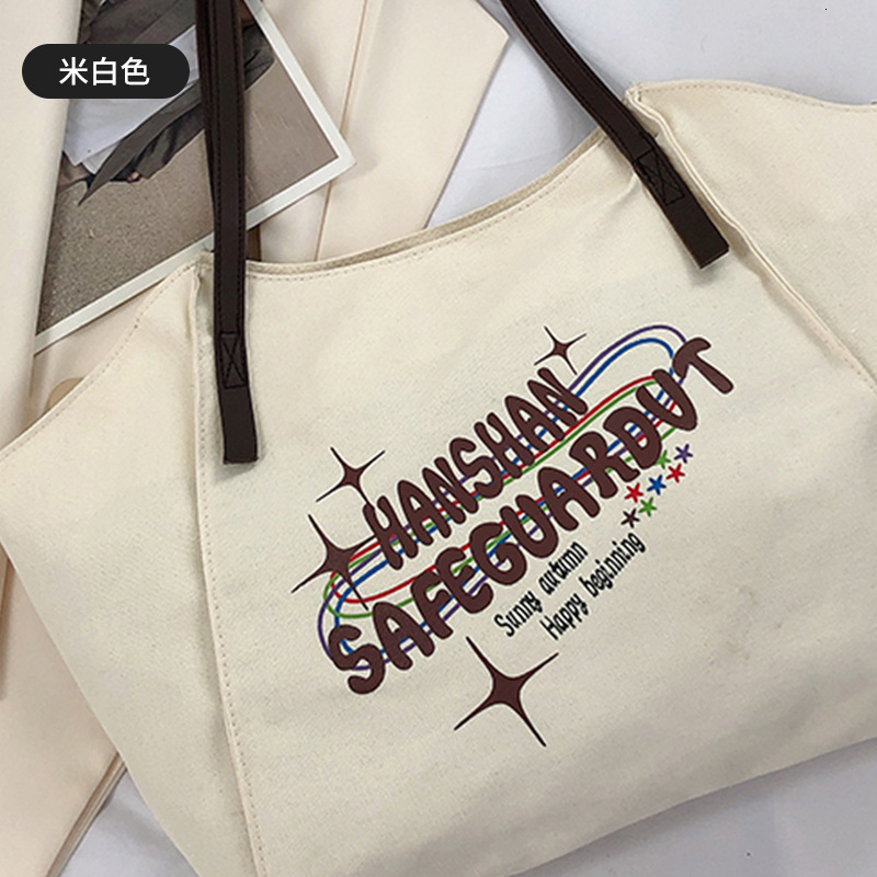 Autumn Tote Large Capacity Fashion Letter Shoulder Ins Trendy Versatile Personality Canvas Bag for Women