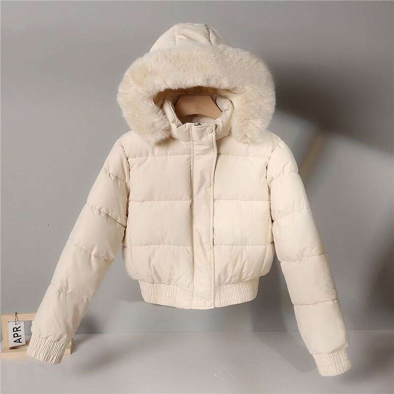 Winter Hooded Cotton Clothes For Women Solid Color Thickened Warm Short Padded Jacket Korean Loose Long Sleeved Quilted Coat