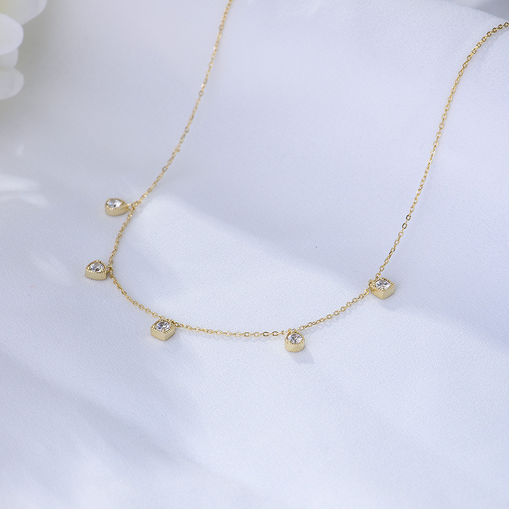 Pure Sier Simple Versatile Zircon Collarbone Chain INS Geometric Small Square Inlaid Dia Pendant Necklace