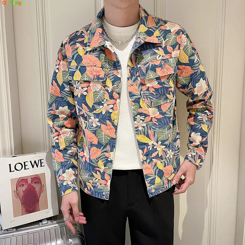 Green Men Diamond Plaid Printed Jacket Fashion Casual Coats Blue Black Denim Jackets 250811