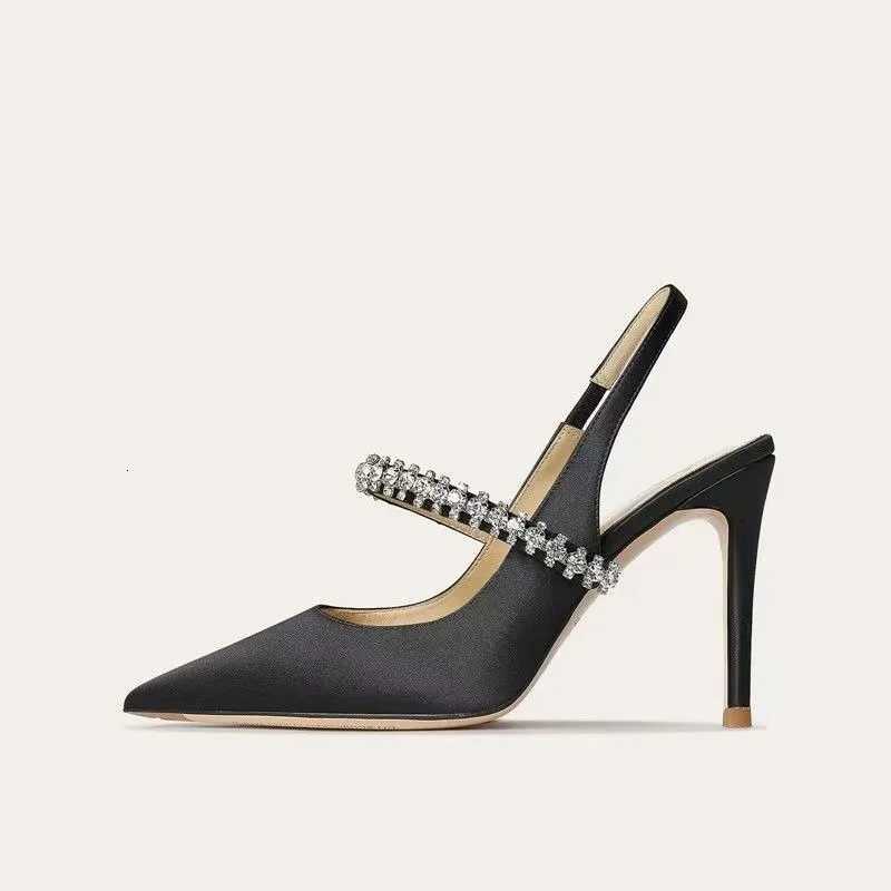 2025 New Womens Water Diamond Slim Heeled Pointed High-heeled Shoes with Headband and Sandals for Womens Singles W250814