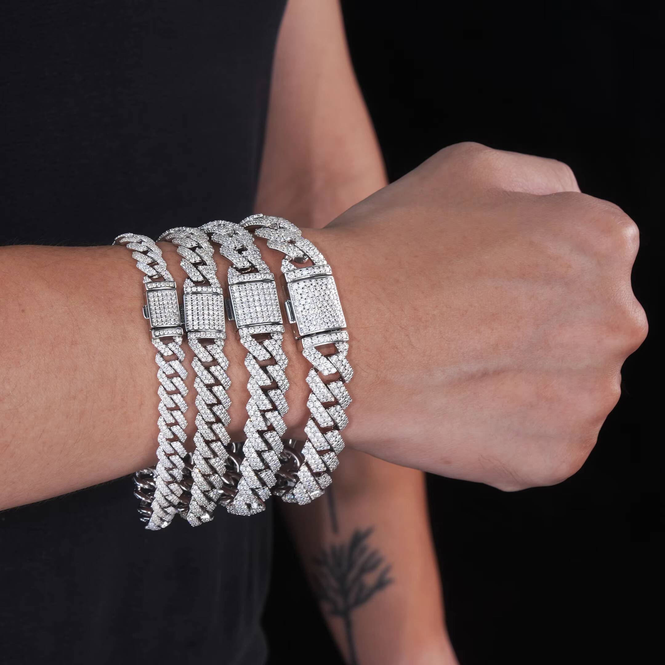 Hip Hop Custom 8mm Full Bling Diamond 925 Silver Jewelry Moissanite Cuban Link Chains