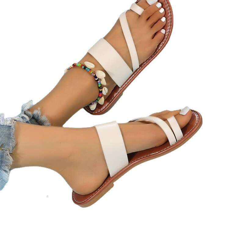 Toe Flat Ring Sandals for Women, Solid Color, Round Toe, Outdoor Wear, Designer shoe Plus Size, Beach Slippers ,