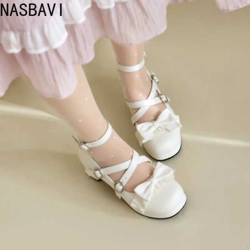 NASBAVI Womens Lolitas Mary Janes Shoes Elegant Low Heels Pumps Straps White Pink Red Black Office Wedding Shoes Girls Big Size W250814