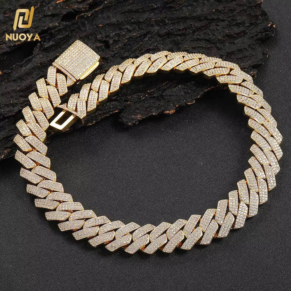Hip Hop Jewelry 10/12/15/20mm Diamond Cuban Link Necklace for Men Silver Plated Miami Cuban Iced Out Cz Prong Cuban Link Chain