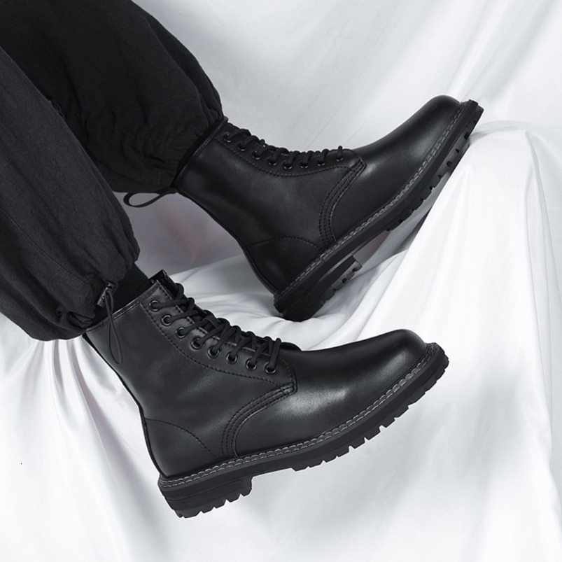 New Martin for Men Korean High Top Men's with Fleece British Style Genuine Leather Mid-Top Boots 6028-T