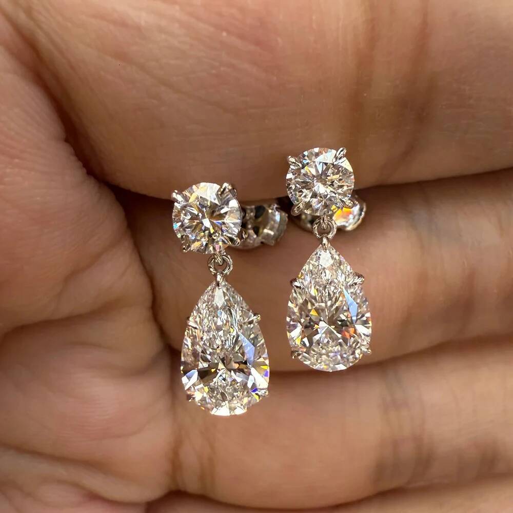 BXINY Luxury Full Moissanite Dangle Drop Earrings S925 Silver Pear Cut 19Carat Diamonds for Women Wedding Gifts Jewelry With GRA