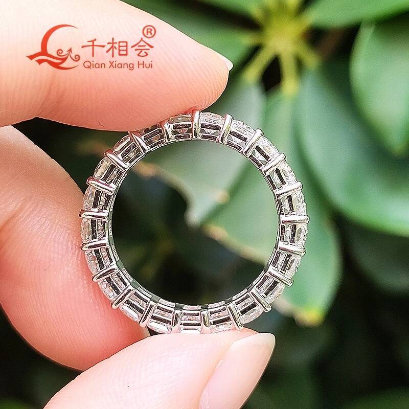 Radiant Cut White Moissanite 3x4 Eternity Band Ring 925 Sterling Silver Unisex Engagement Wedding Jewelry for Ladies And Men