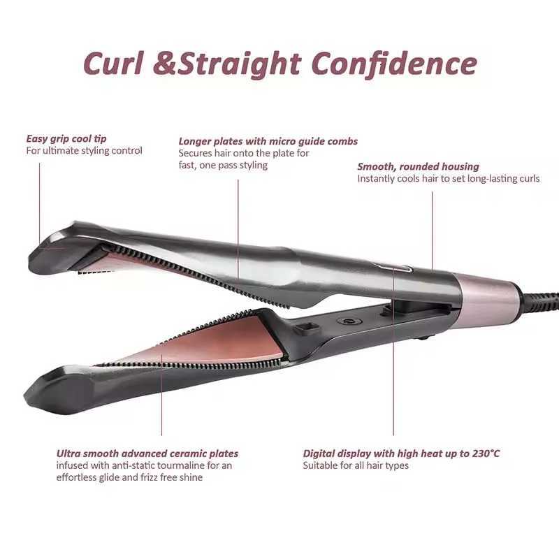 2-in-1 Twisted Flat Iron Hair Straightening and Curling Iron LCD Ceramic Hair Curler and Straightener Magic Hair Curler W250814