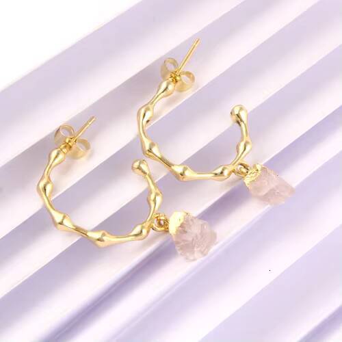 Designer Rose Quartz January Birthstone Gold-Plated Embrace Exaggerated Personality Fashion Hoop Earrings