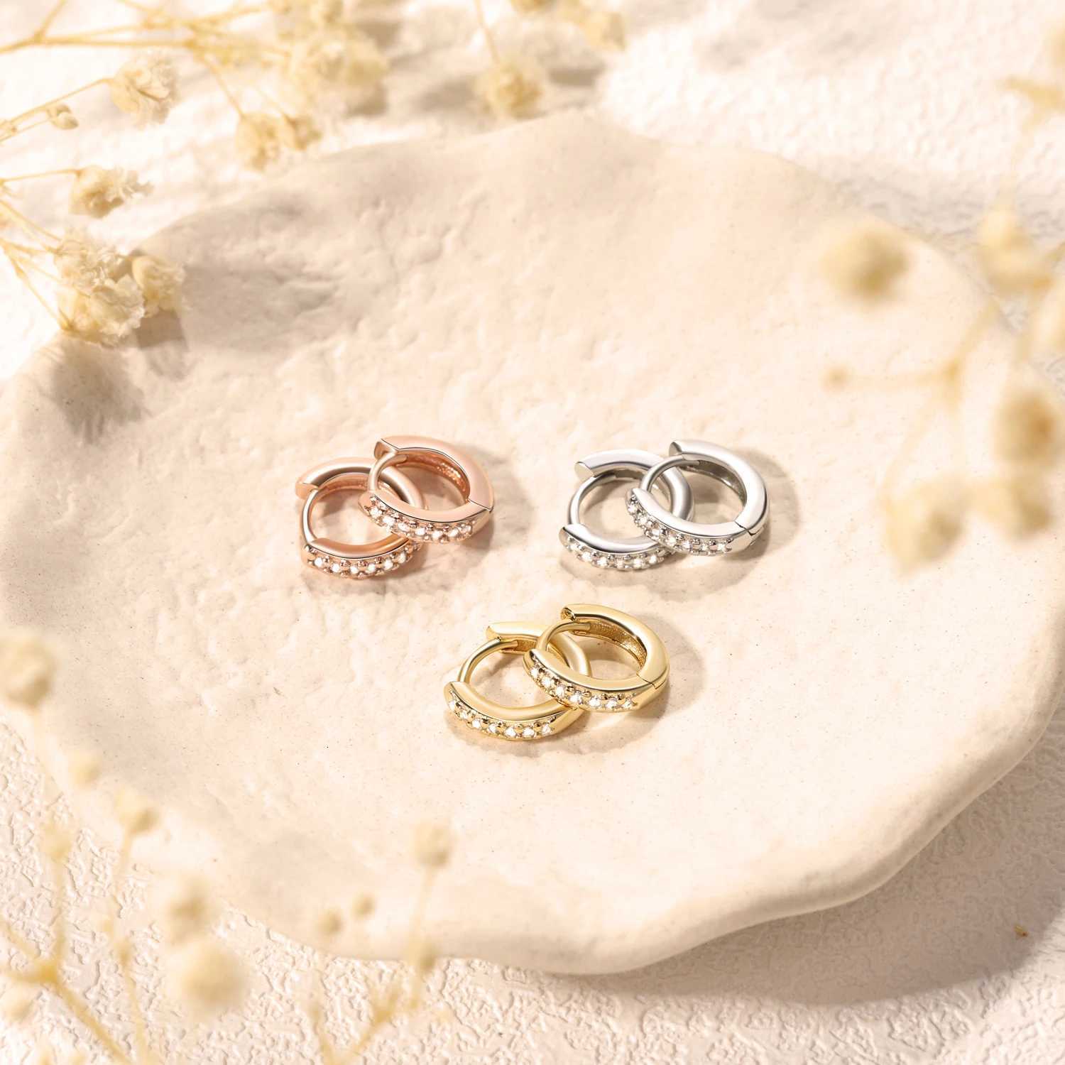 2/6PCS 316L Stainless Steel Minimalist Hoop Earrings Crystal Zirconia Small Cartilage Helix Tragus Piercing Jewelry for Women XJ250814