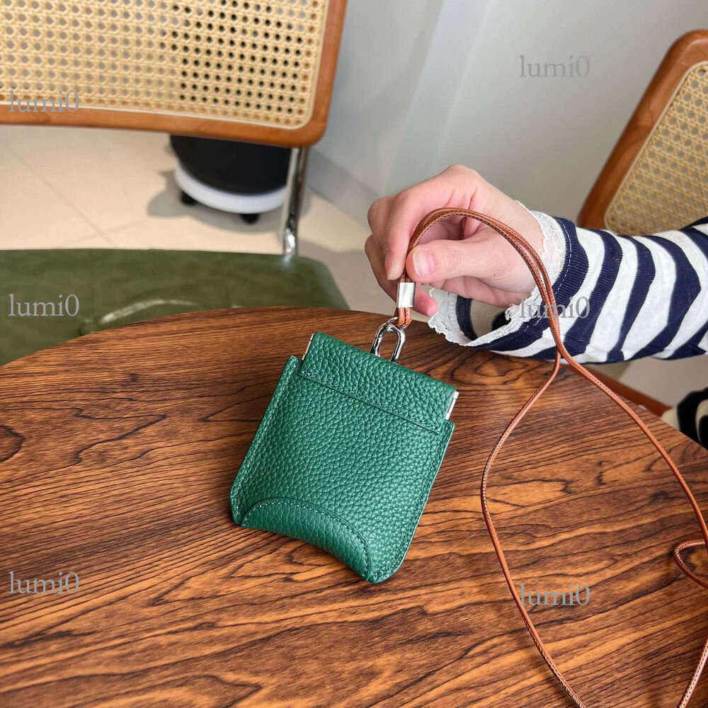 First Layer Cowhide Leather Neck Hanging Lipstick Earphone Bag Versatile Exquisite Clip Storage Coin Pouch Korean Version Mini Card Holder