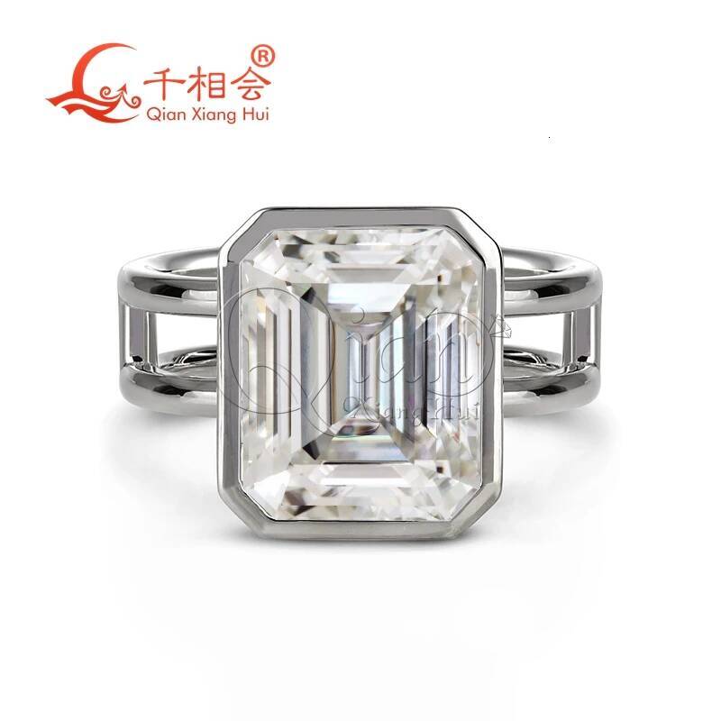 10x12mm 8ct Emerald Cut D white Moissanite Ring with Two Circle Design 925 Sterling Silver Jewelry Gift for Wedding