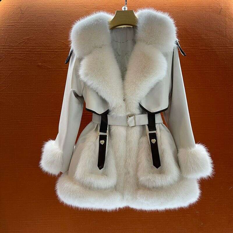 Women's Clothing Temperament Large Collar Tie Mid Length Coat For Women Autumn And Winter New Warm Fur One Piece Top 250814