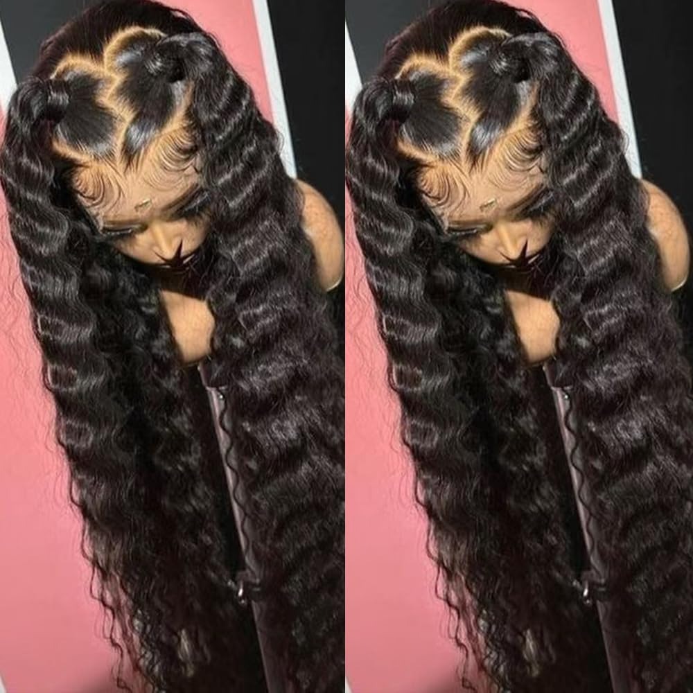 Ombre Blonde Loose Deep Wave Frontal Wig 13X6 HD Lace Front Wig,30 Inch Glueless Ready To Wear Natural Black Synthetic Lace Front Wigs Human Hair