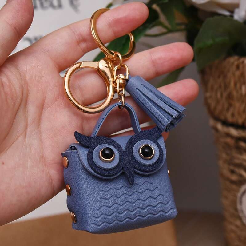 Creative Leather Owl Coin Purse Trendy Car Bag Couple Keychain Small Pendant