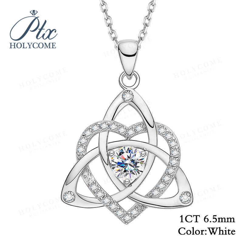 Fashion Jewelry Heart Shaped Shamrock Pendant Necklace Moissanite Diamond 925 Sterling Silver Anniversary Birthday Gift Hypoallergenic Intricate