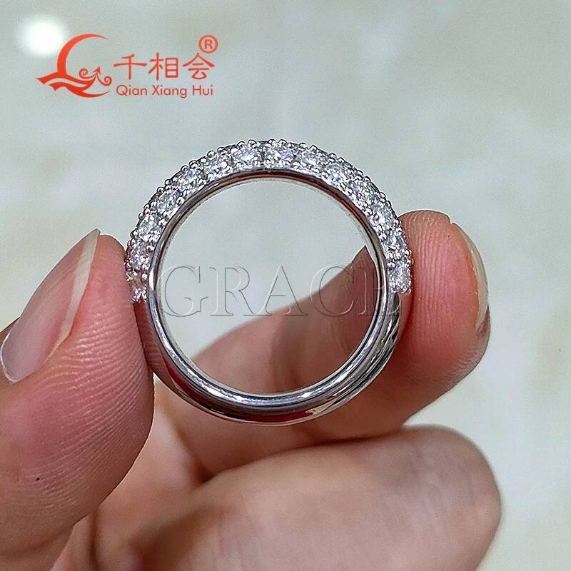 S925 Sterling Silver Three Row Thick Ring with White Color round Moissanite Half Band for Jewelry Making And Wedding