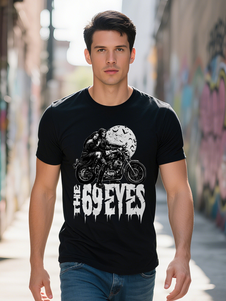 Men s Casual Graphic T Shirt Motorcycle Rider Skull Mask Print with THE EYES Dripping Text Black Round Neck Summer