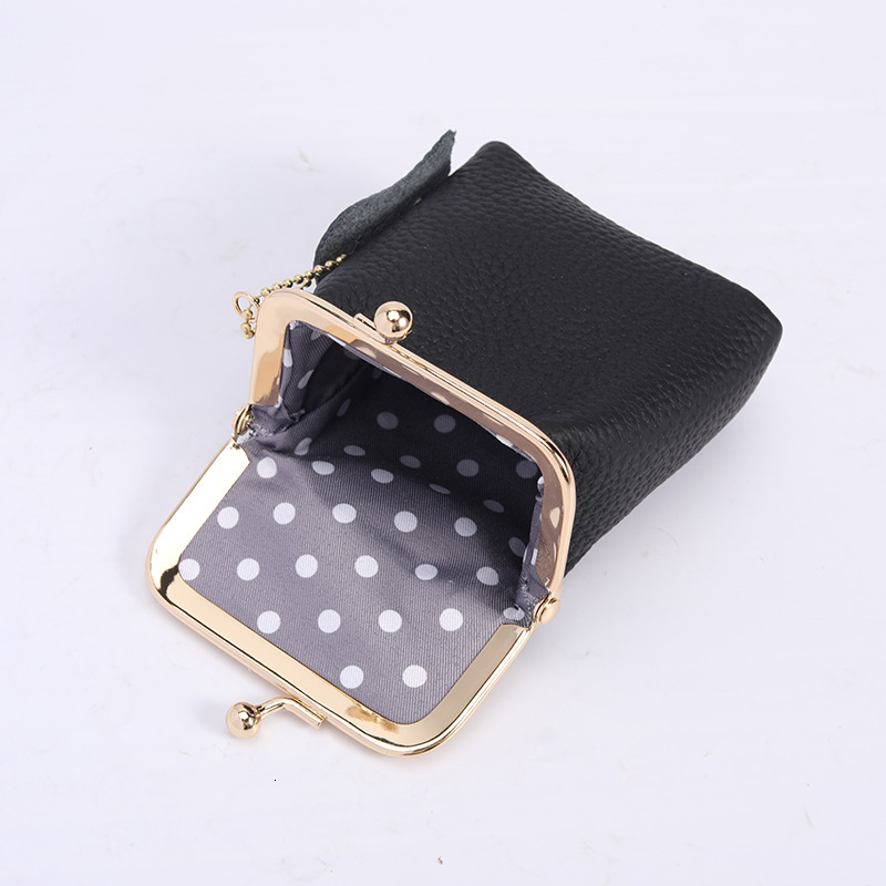 Genuine Leather Mini Lychee Pattern Lipstick Case Ins Style Multifunctional Storage Bag Coin Purse Wallet