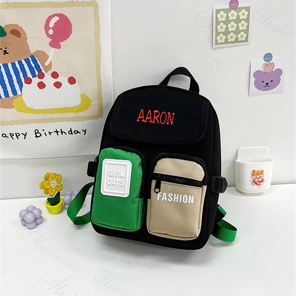 Colored Childrens Bag Childrens Backpack Custom Name Double Pocket Large Capacity Boys Girls Unique Schoolbags 250813