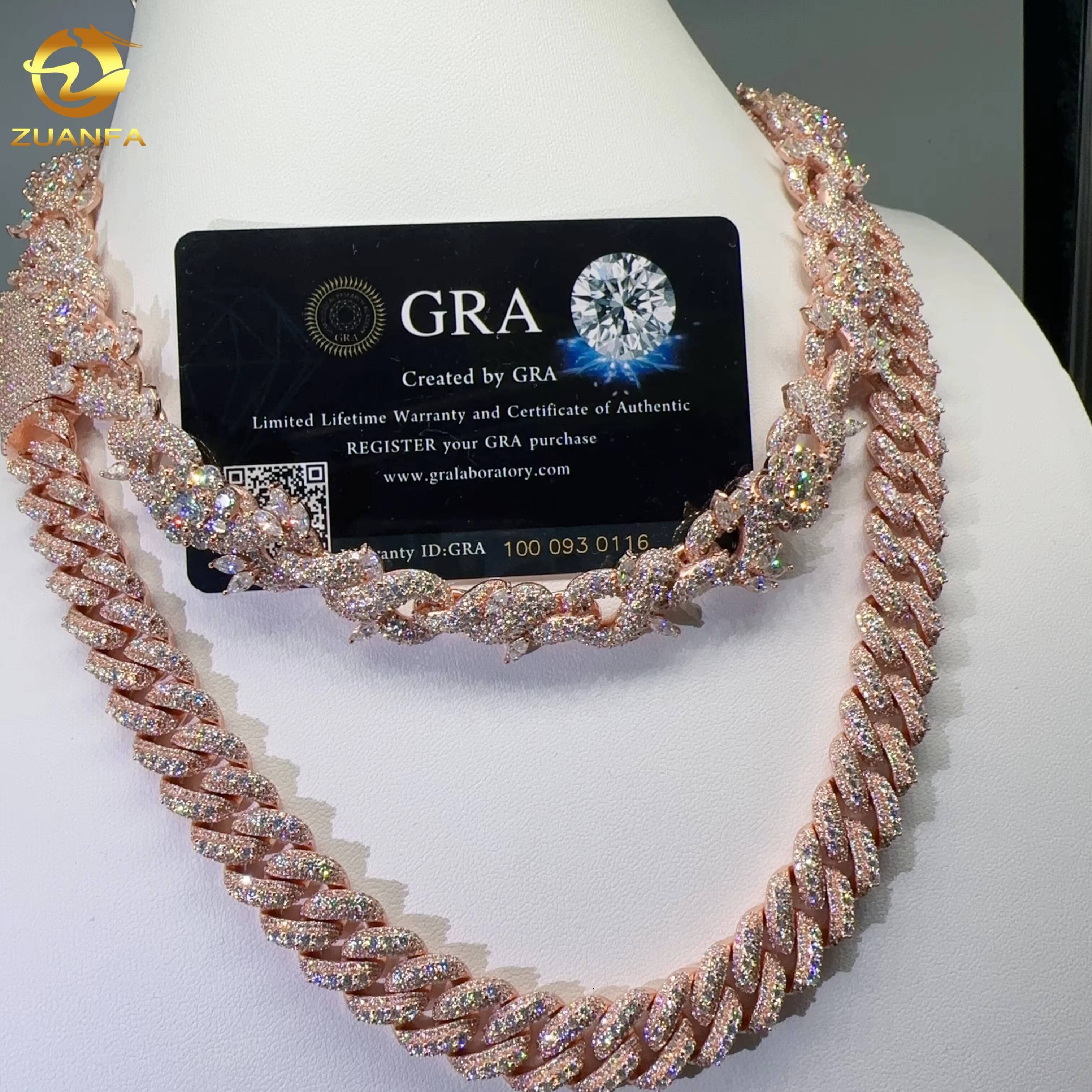 Custom Necklace Sterling Sier VVS Dia Moissanite Hip Hop Iced Out Cuban Link Chain