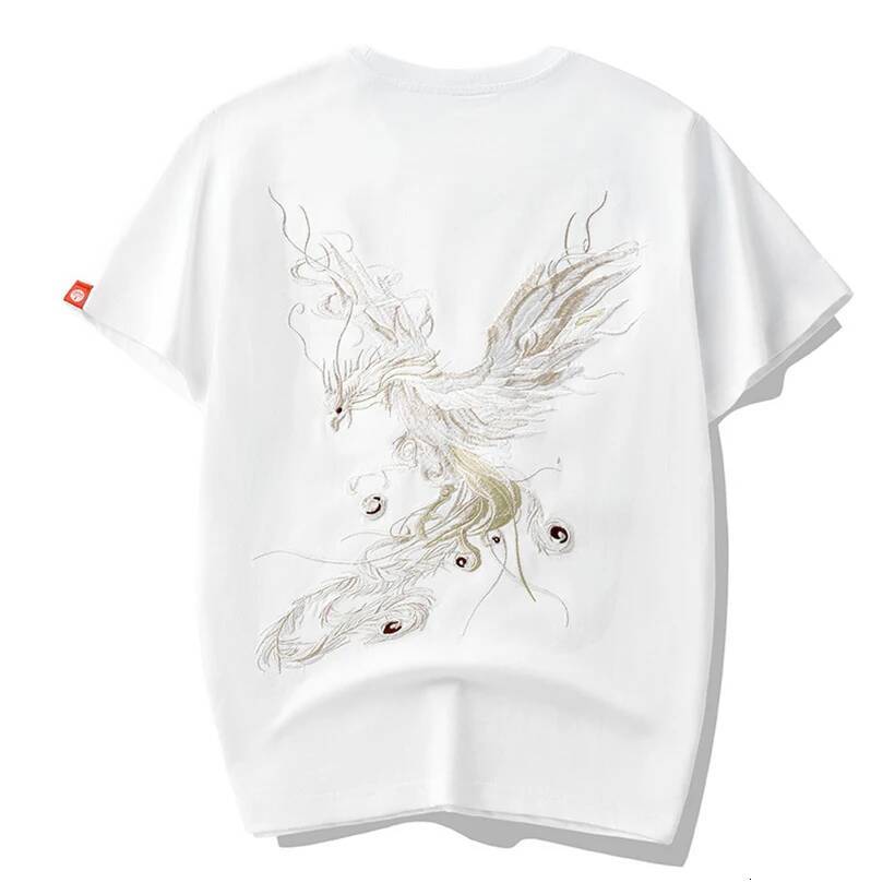 2025 Summer Cotton Trend Oversize Short Sleeve T-Shirt Men's National Chinese Style Tshirt Men's Phoenix Embroidery Top Tee Z1