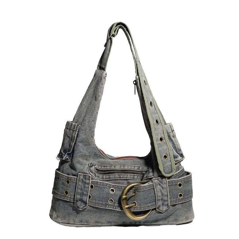 Washed Denim High End Hottie Style Underarm Casual All Match Commuter Crossbody Bag