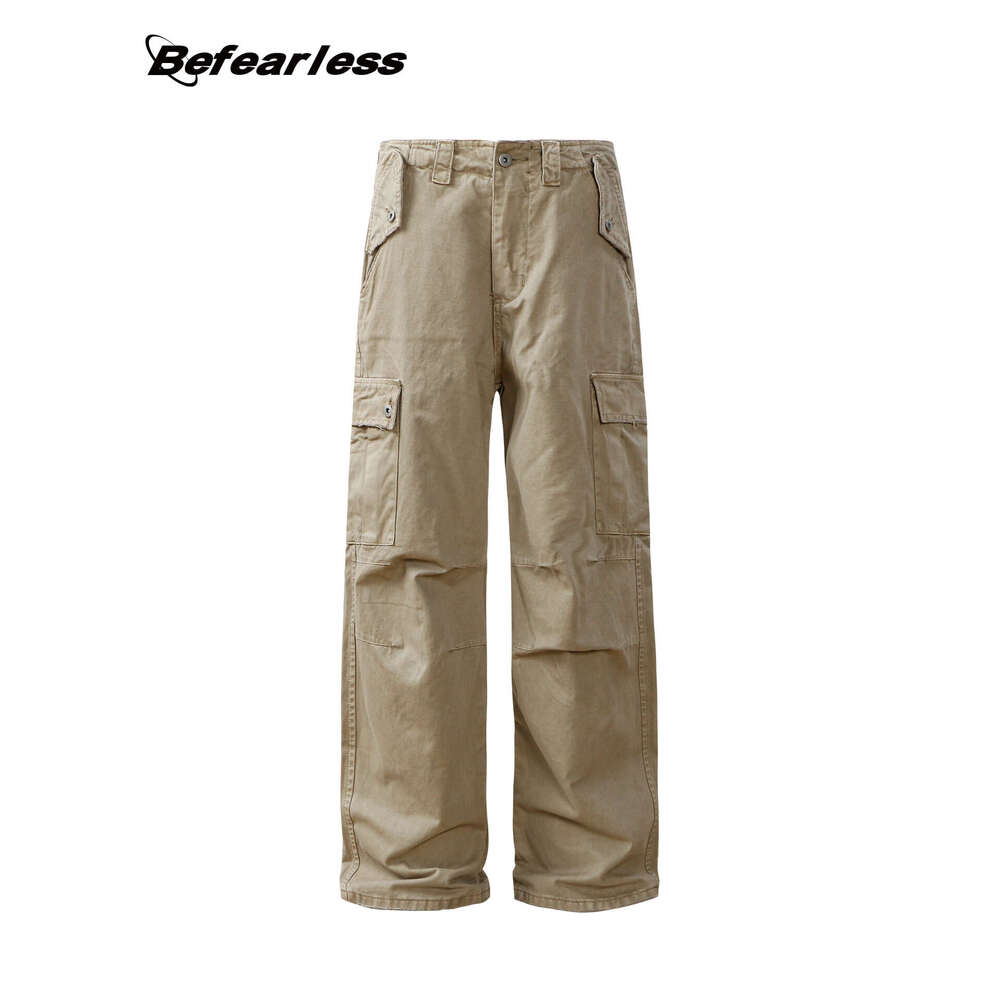 Washed Vintage American Style Cargo Unisex Loose Straight Leg Paratrooper Trendy Casual Pants B5