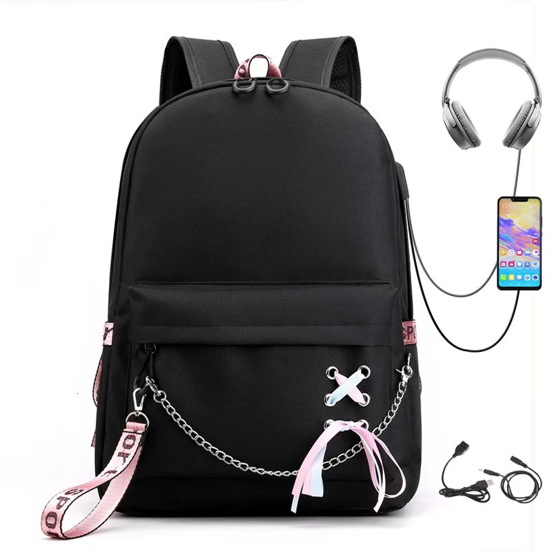School Backpack for College Students Fashion Trend Travel Backpack USB Charging Laptop Bagpack Black School Bags for Teenager 250813