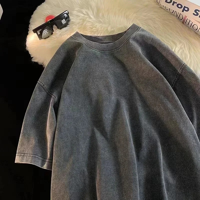 Quality Oversized Acid Washed Y2K T Shirt Women Vintage T-shirts Streetwear Mineral Wash Tee Shirts Girl Loose Tops 250813