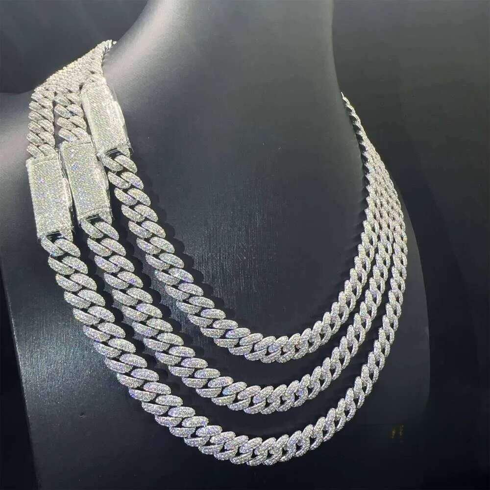 Best Selling Pass Tester 10mm Two Rows Sterling Sier Iced Out Hip Hop FL Moissanite Dia Cuban Link Chain Men