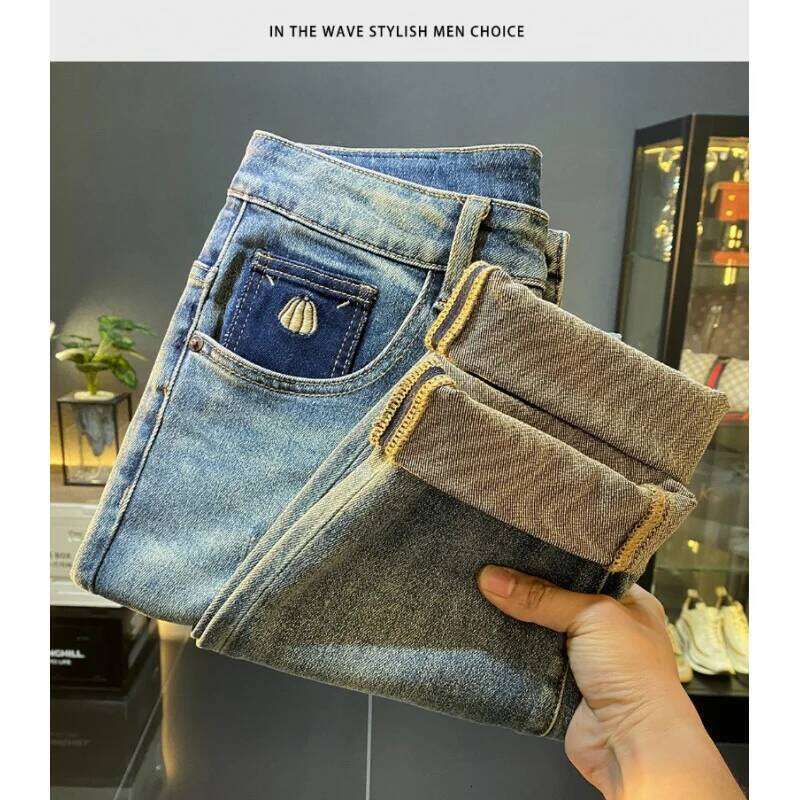 High-End Quality Retro Simple Loose Skinny Jeans Men's 2024 New Versatile Pumpkin Embroidered Harem Pants