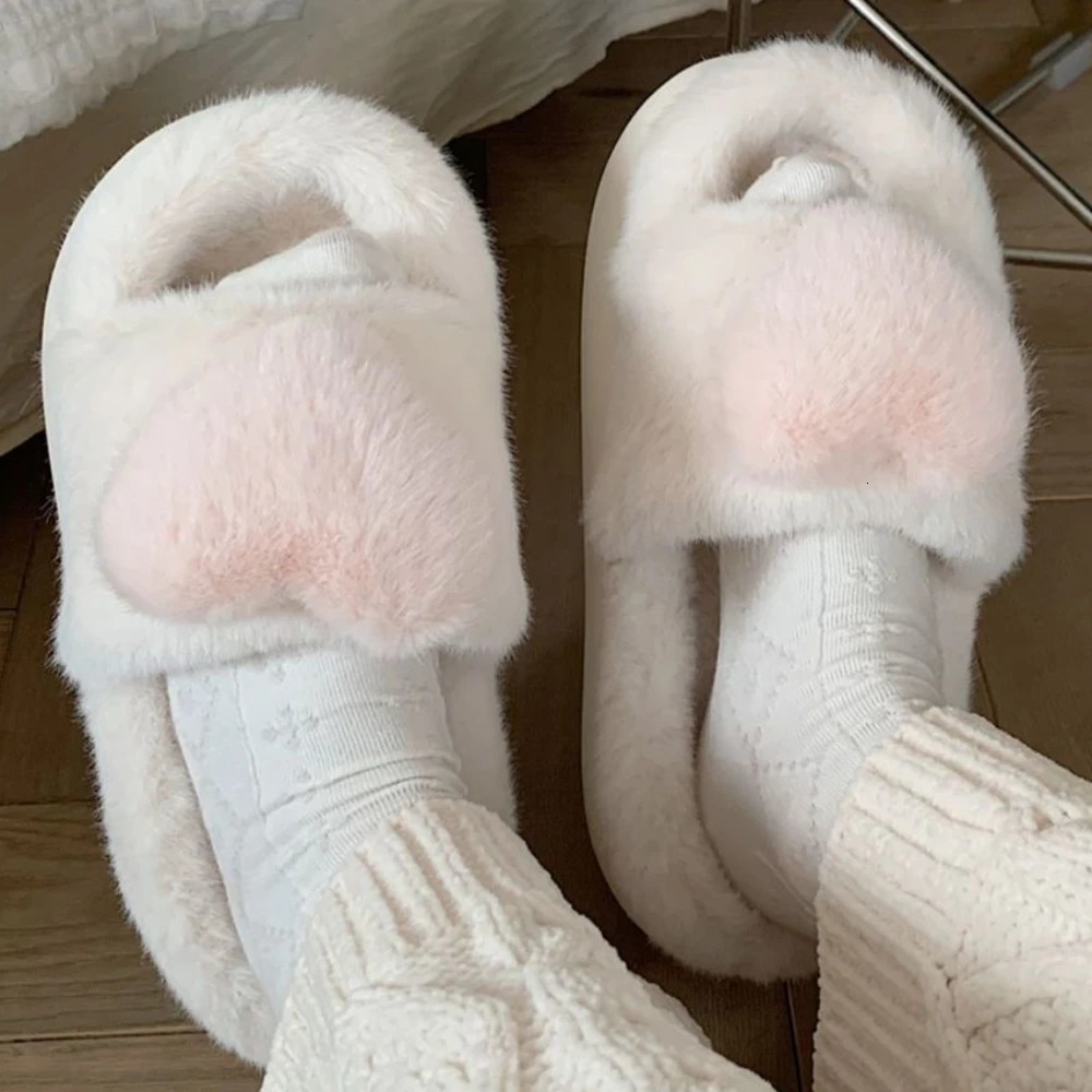 Three-dimensional Love Single Band Winter Women Slipper Soft Heel Platform Warm Indoor Comfortable Home Fluffy Home Slippers 250814