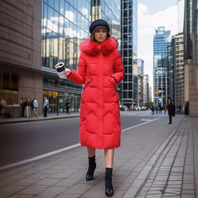 2025 Mid Length Winter New Fashion Slim Fit Over Knee Jacket With Large Fur Collar And Thick Cotton Coat Trendy