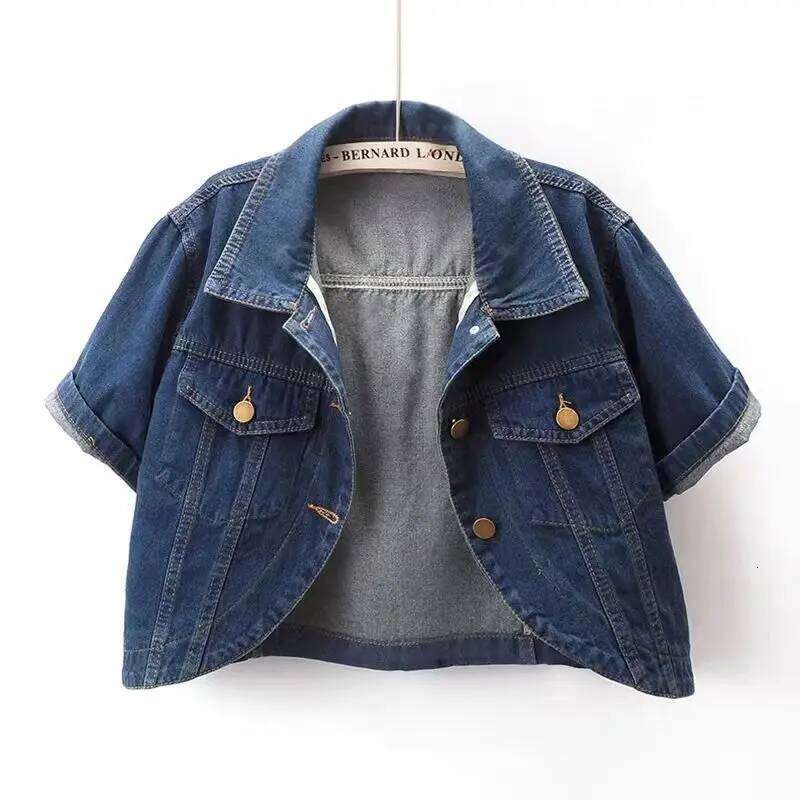 Designer Clothing 2025 Spring Summer Women Solid Color Casual Denim Coat Female Short Sleeve Pink Jean Jacket Outerwear Chaquetas