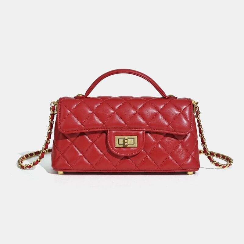 New Top Layer Sheepskin Dia Pattern Style Chain Crossbody Single Shoulder Handbag Small Square Bag