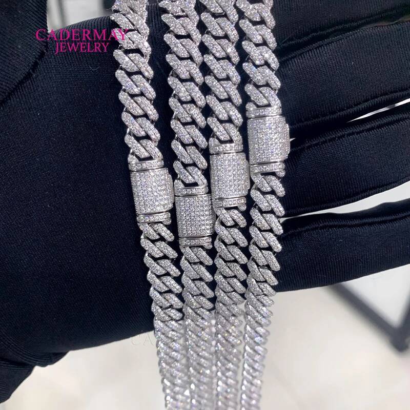 Hiphop Jewelry 925 Silver 8mm 10mm 12mm 14mm Wide Iced Out VVS Moissanite Cuban Chain Moissanite Chain Neckalce Rapper Men Women