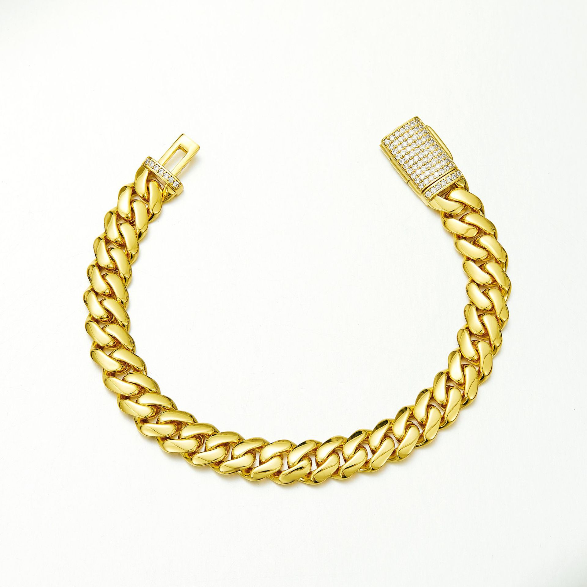 8-22mm Stainless Steel Miami Cuban Chain Copper Clasp 14K Gold Plated Jewelry Mens Necklace Jewelry