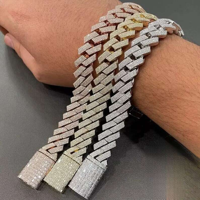 moissanite Cuban Link Chain Custom chain Pendant Necklaces Pass Test Vvs Moissanite Dia Hip Hop Men Jewelry