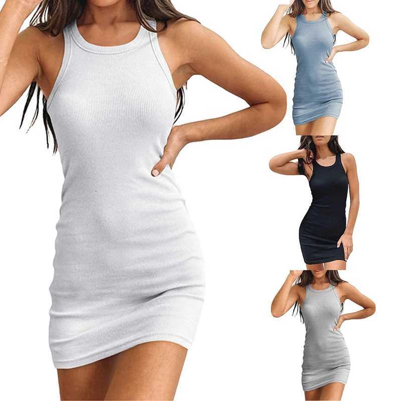 Solid Camisole Sundress Ribbed Bodycon Summer Vacation Dress Sexy Sleeveless Tank Vest Dress Club Party Mini Dress XJ250814