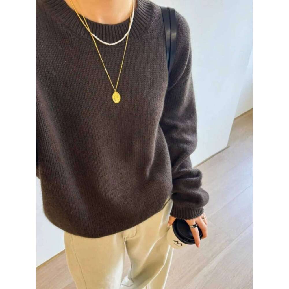 European-Style Round Neck 100 Pure Cashmere Women's Pullover Long Sleeve Lazy Loose Thickened Wool Base Sweater 20250809