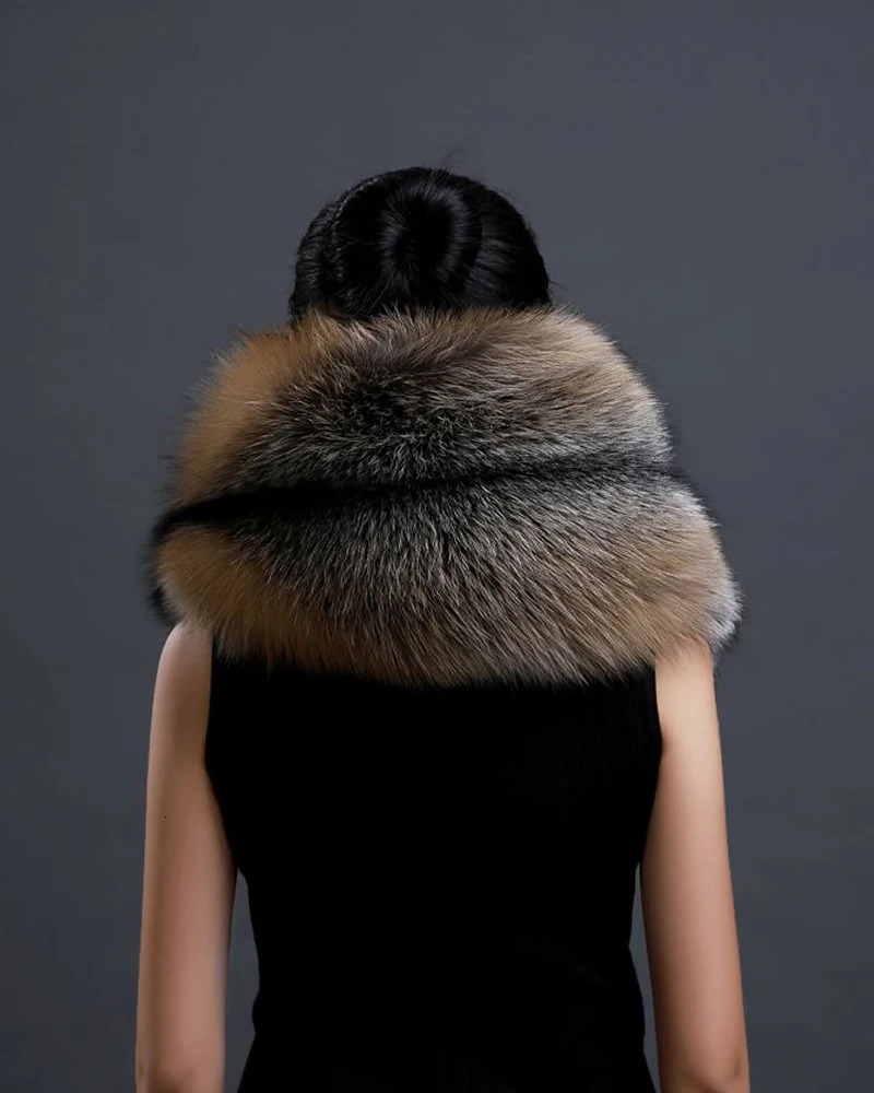 Winter Warm Large Fox Fur Collar Natural Fur Coat Scarves Women Men Jackets Hood Shawl Decor Female Neck Scarf Wraps 250808