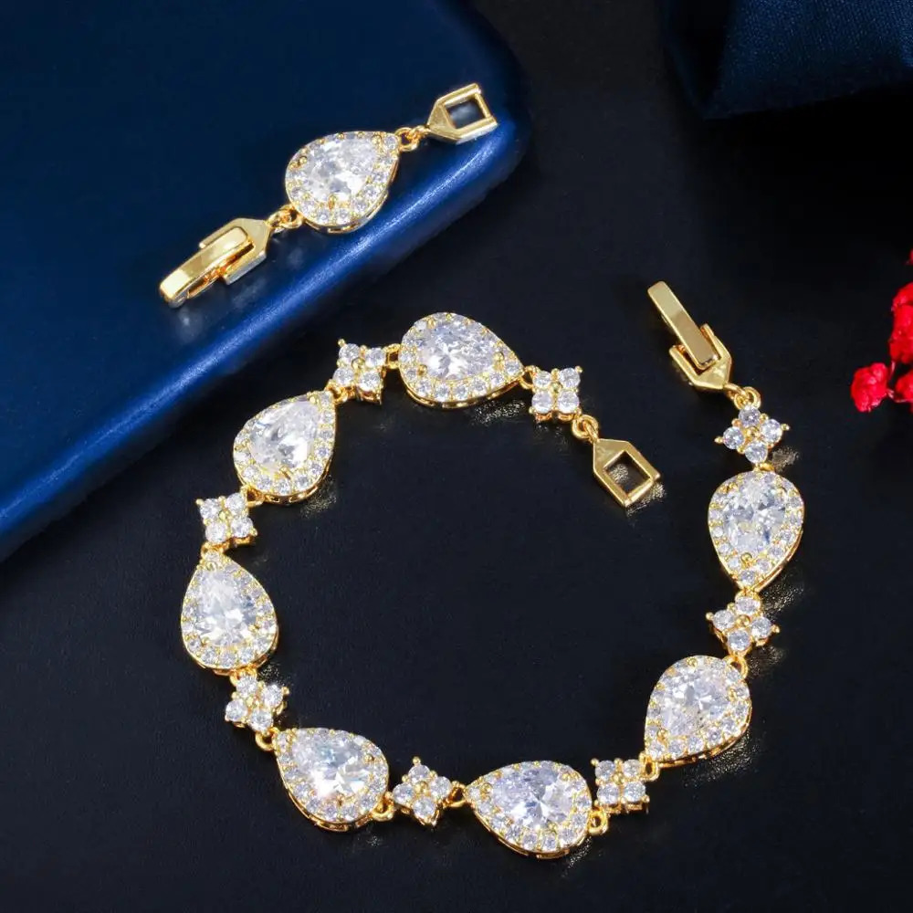 CWWZircons Top Bling Big Water Drop Cubic Zirconia Rose Gold Color Tennis Bracelet for Women Trendy Party Wedding Jewelry CB238 250814