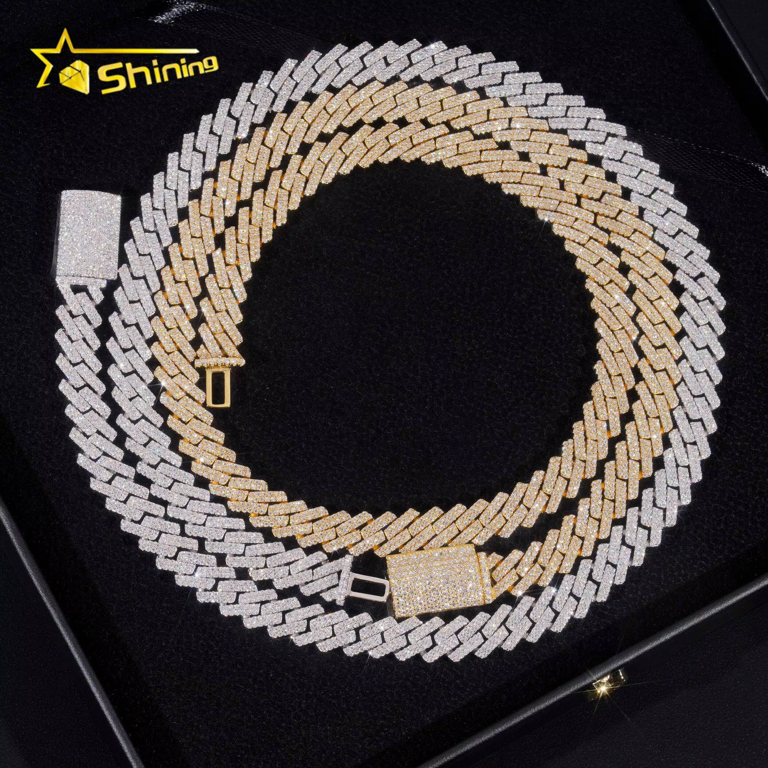 Factory Price 10mm Width 2Rows 925 Solid Silver Iced Out GRA Hip Hop Jewelry Moissanite Cuban Link Chain Bracelet Men