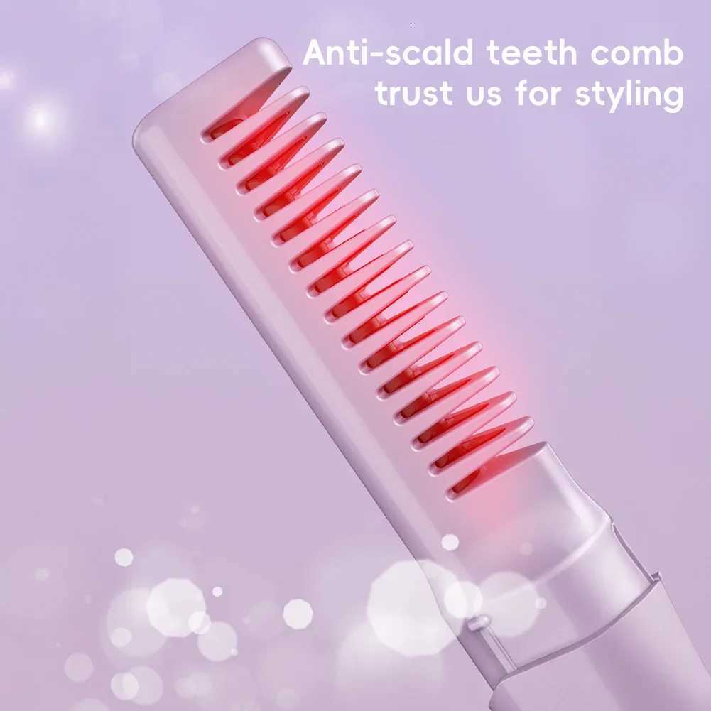 Rechargeable Mini Hair Straightener Type C Charging Constant Temperature Heating Nylon Portable Straightening Brush for Travel W250814