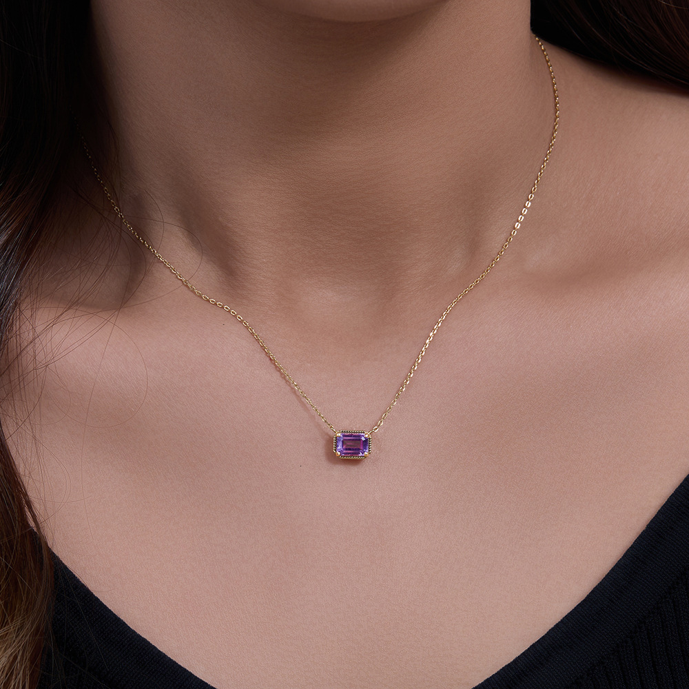 S Pure Sier Natural Amethyst for Women Simple Light Ins High-end Versatile Clavicle Chain Necklace
